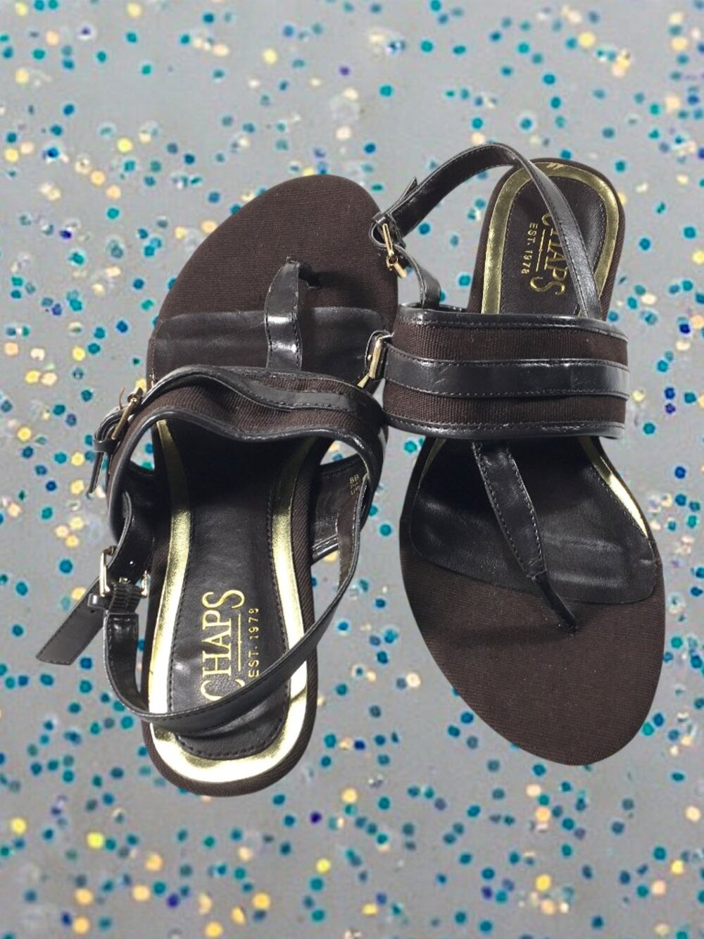 Chaps Alyn Thong Sandals Brown 8 B Flats Canvas / Burnished Calf PU Leather